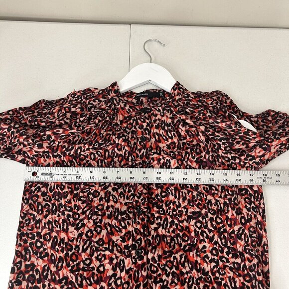 Karen Millen Womens Top 2 Red Leopard Button Blouse Cold Shoulder Bell Sleeve - Picture 10 of 13